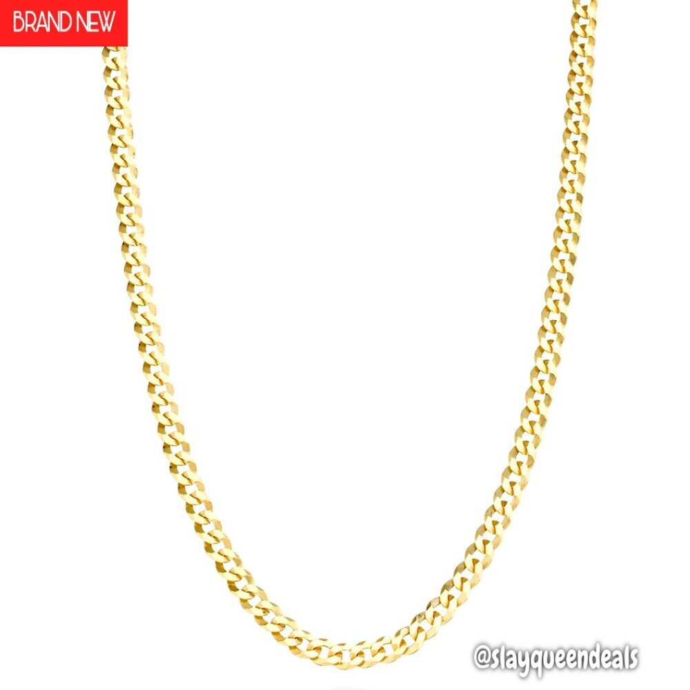 18K Gold Plated Sterling Silver 3.5mm Cuban Link Chain Necklace 22"